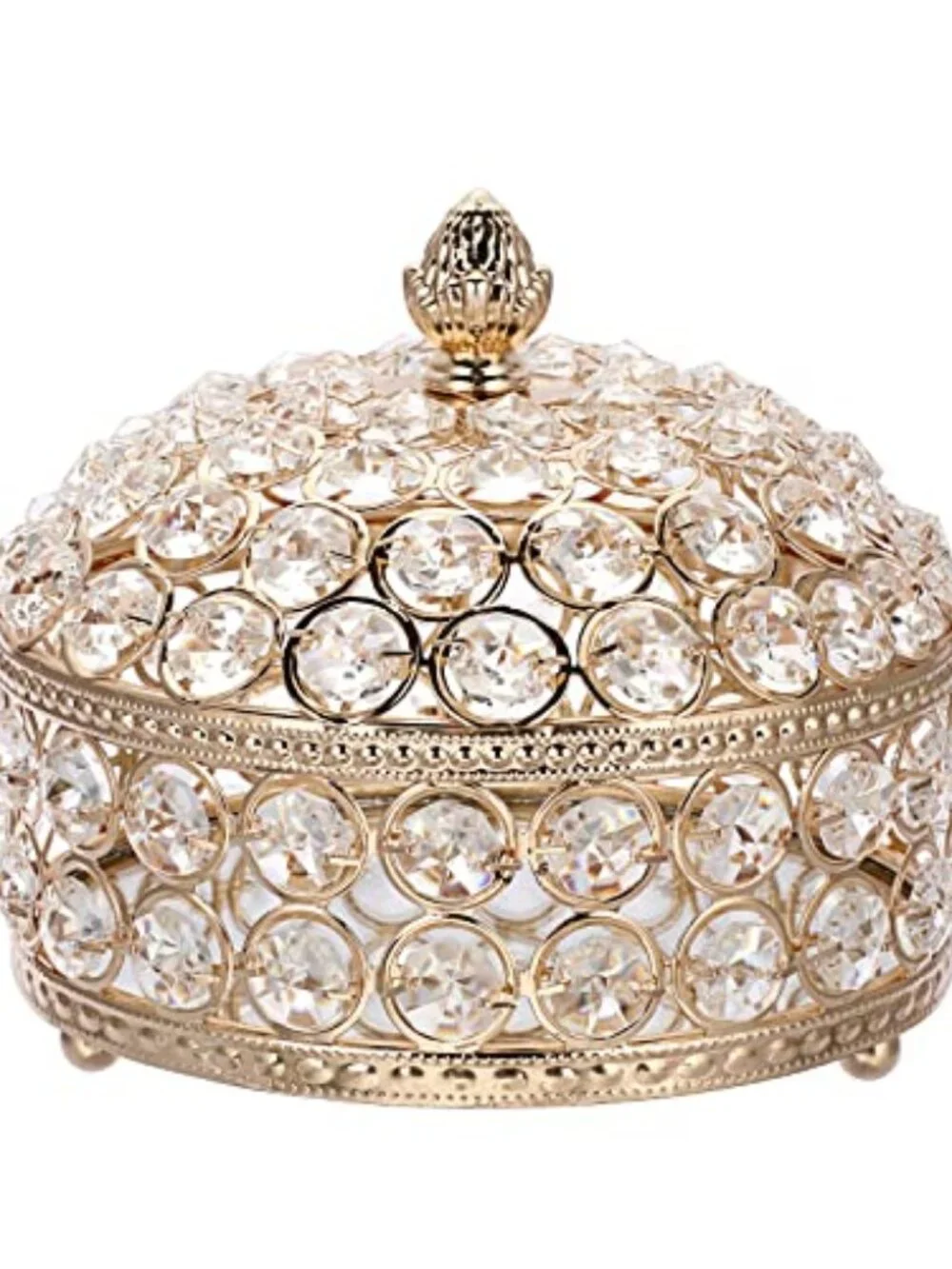 Gold Crystal Jewelry Box with Lid Luxury Trinket Organizer, X-Large | Mirrored T
